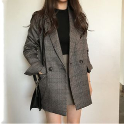 Soswift - Double Breasted Plaid Blazer
