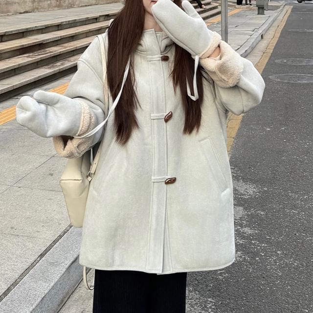 Ukiyo-Set Hooded Faux Shearling Toggle Coat Mittens
