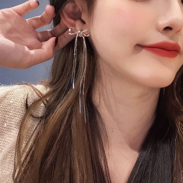 Bolgivy-Bow Fringe Drop Earring