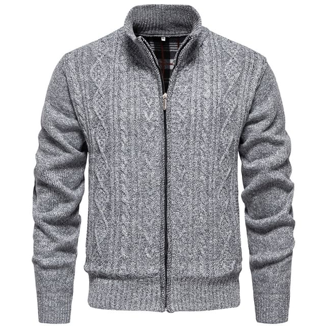 Aozora-Mock Neck Zip-Up Plain Cardigan