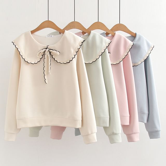 Suzette-Collared Round Neck Bowknot Pullover