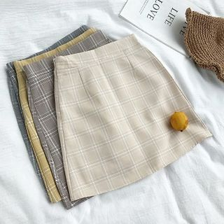 DIYI - Plaid A-Line Skirt