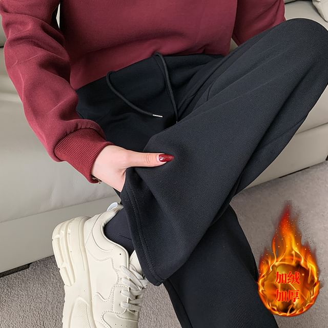 Jaqmine-High-Waist Drawstring Plain Straight Leg Pants