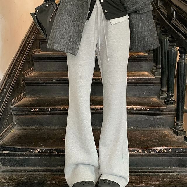 Closette-Drawstring Waist Plain Flared Sweatpants