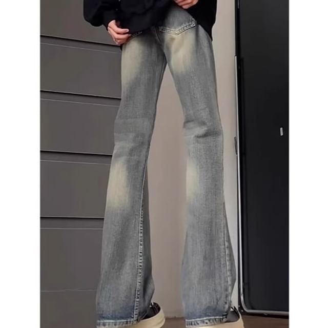 Diphon-Mid Rise Washed Flared Jeans