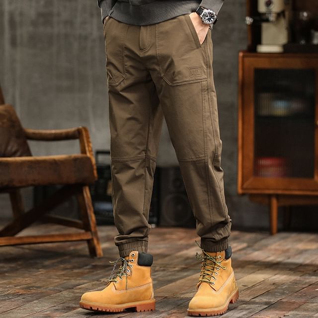 Nataro-Mid Rise Plain Straight Leg Cargo Pants