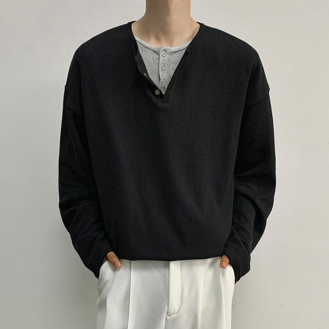 Omozando-Mock Two-Piece Two Tone Sweatshirt