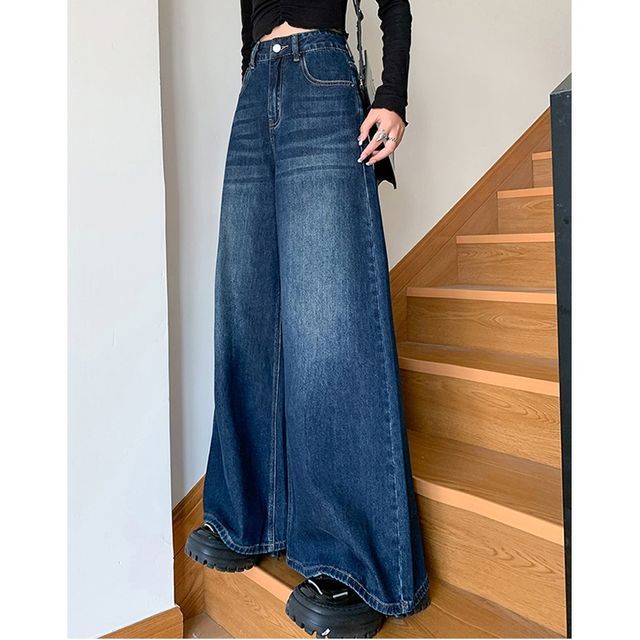 Shopherd-High Waist Washed Wide Leg Jeans