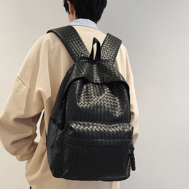 HOVERUP-Woven Faux Leather Laptop Backpack