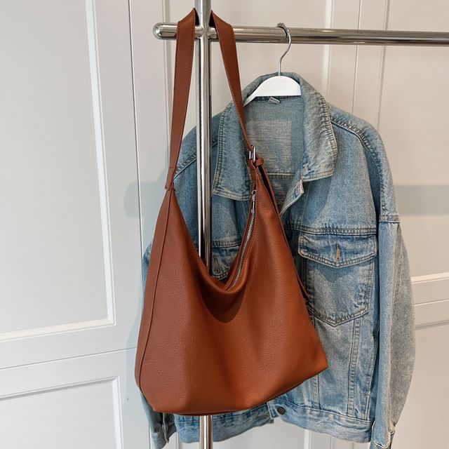 Mirandopa Faux Leather Zip Hobo Bag Caramel One Size