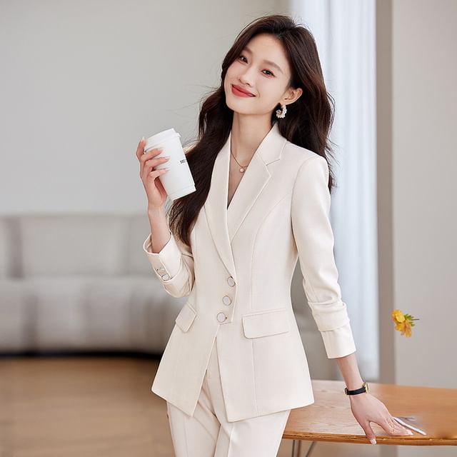 Princess Min-Lapel Collar Plain Single Breasted Blazer Mid Rise Plain Flared Suit Pants