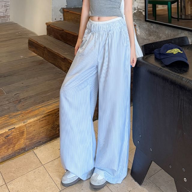 Shopherd-Elastic Waist Striped Baggy Pants