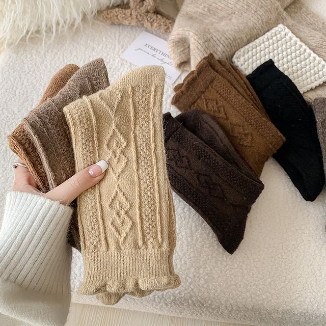 Mimiyu-Plain Cable Knit Short Socks Set
