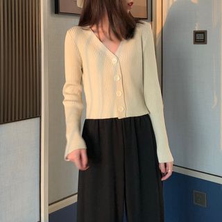 v neck ribbed cardigan