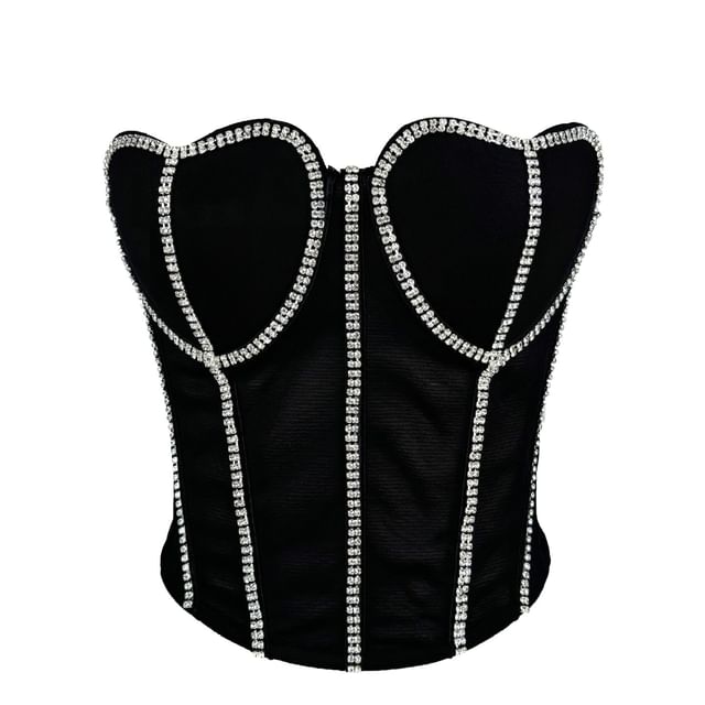 Doowex-Rhinestone Accent Bustier Tube Top