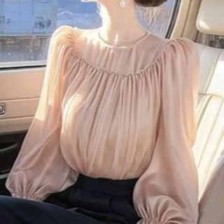 Everose-Long-Sleeve Round Neck Plain Ruched Blouse