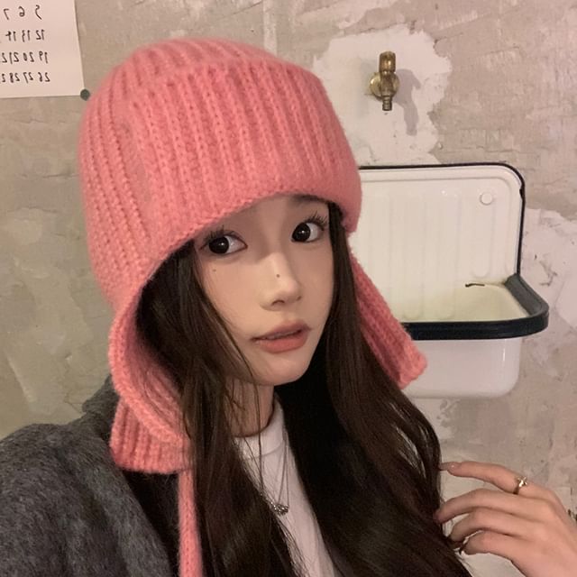 Combon-Plain Knit Trapper Hat