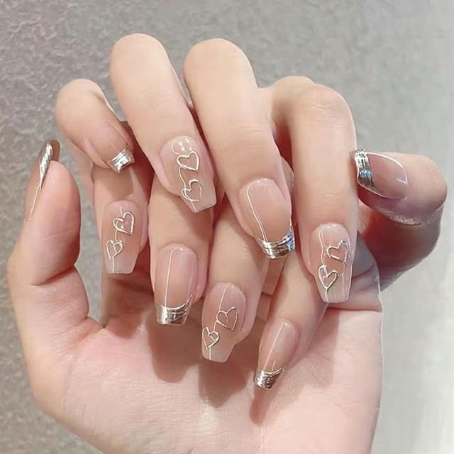 Cutip Nails-Heart Metallic Square Press On Nail Tool Kit Set