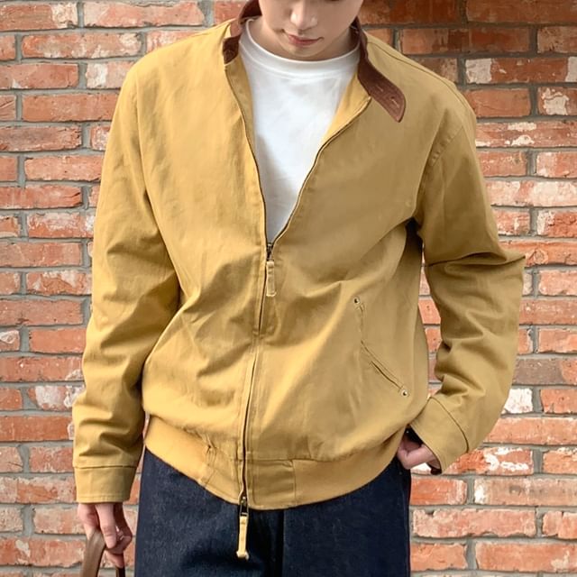 DAZO Studios-Contrast Collar Zip Jacket