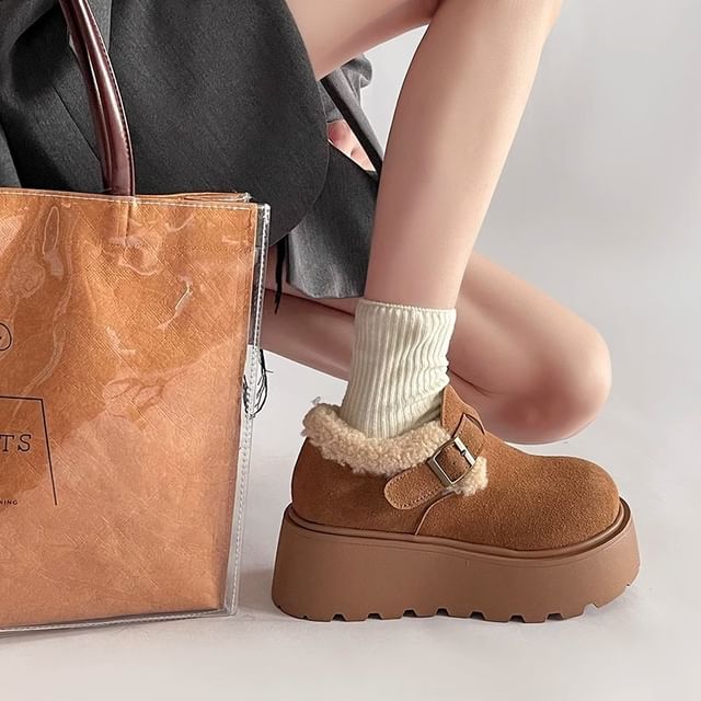 Anran-Buckled Fleece-Lined Platform Ankle Snow Boots