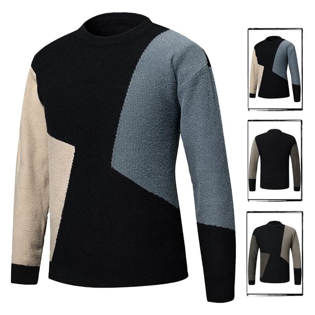 FORSETI-Crew Neck Color Block Sweater