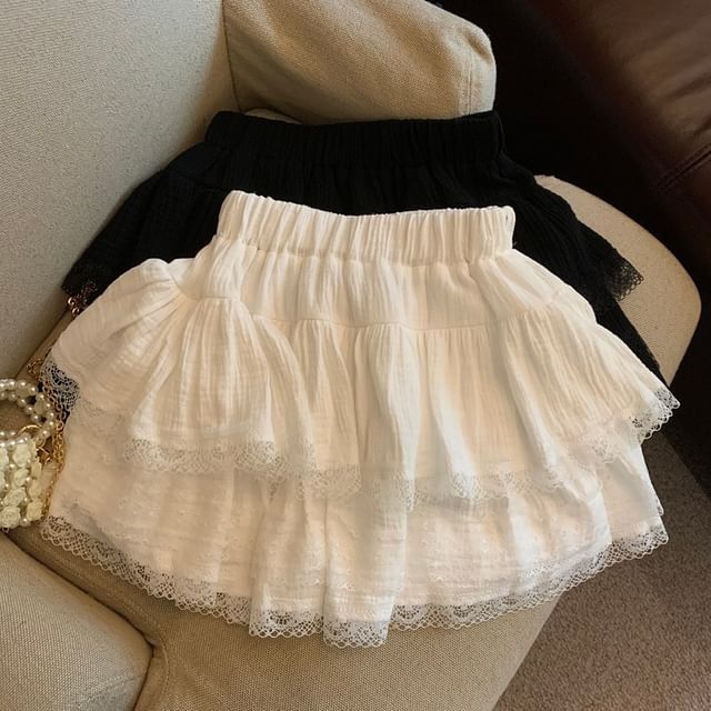 Alfie-Elastic Waist Lace Mini Skirt