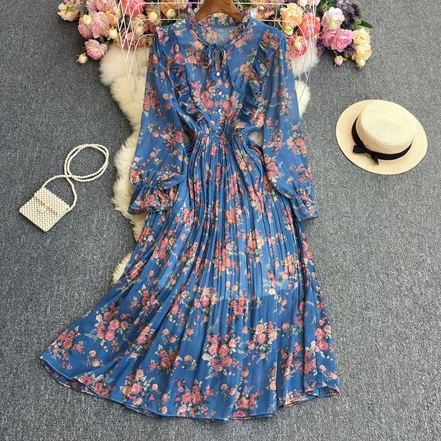 sachin and babi light blue dress Floral Long Sleeve Chiffon Dress