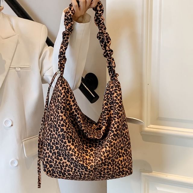 Chestnut Party-Leopard Print Canvas Shoulder Bag