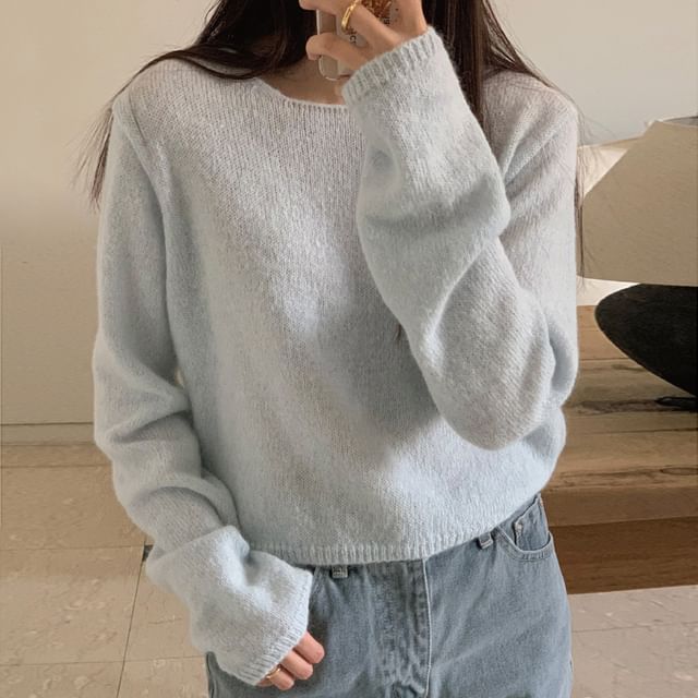 Amyway-Round Neck Plain Sweater