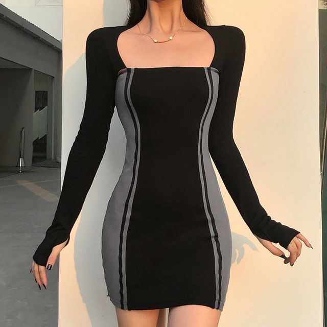 black dress flare Tunic with Velvet Trim Black / XS / H22103 projector sewing pattern Size:5t length hemline provide a Women's Minimalist French Terry
