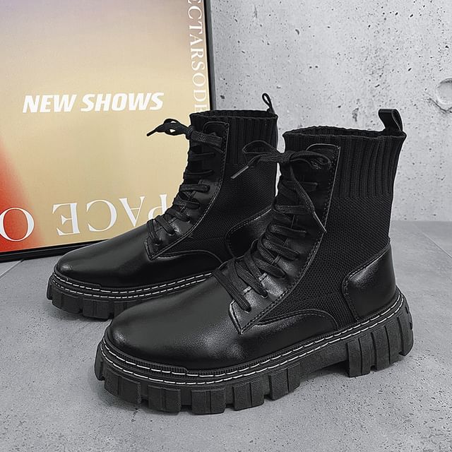 Tanzanite-Lace-up Platform Short Sock Boots