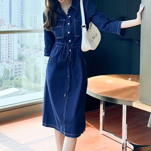 white christmas dresses Aileen 3/4 Sleeve Denim Dress – Hinson Wu main image 1
