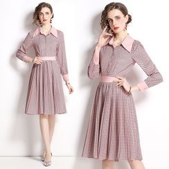 Justina - Puff-Sleeve Patterned A-Line Dress