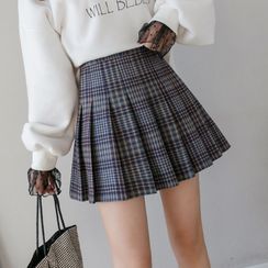 milkarf - Plaid Pleated A-Line Mini Skirt