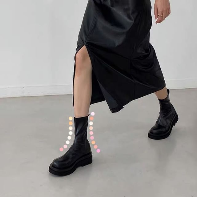 Asterisk-Platform Faux Leather Short Boots