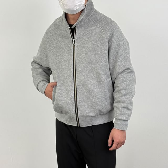 DragonRoad-Stand Collar Zip-Up Plain Jacket