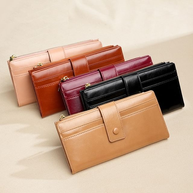 tablarosa-Plain Faux Leather Long Wallet