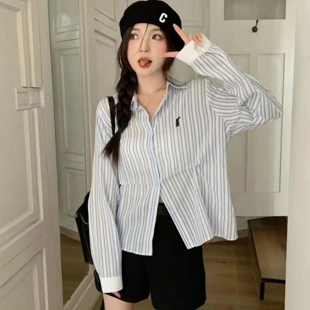 Everose-Collared Striped Shirt