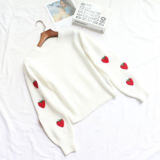 Sherionne - Strawberry Embroidery Long Sleeve Sweater