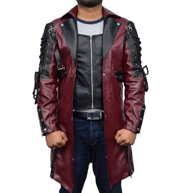 Sheck-Lapel Collar Faux Leather Two Tone Coat
