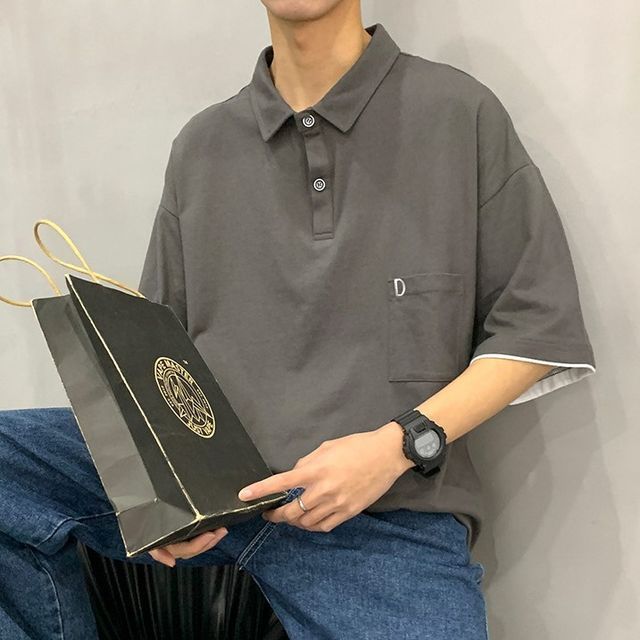 POSI Oversized ElbowSleeve Polo Shirt YesStyle