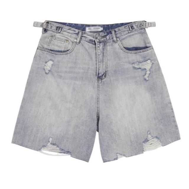 Zentrus-Mid Rise Distressed Denim Shorts