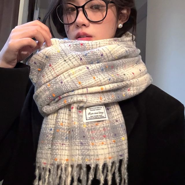 Frior-Plaid Fringed Trim Scarf