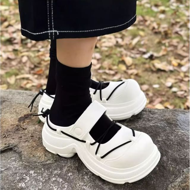 Honkizz-Platform Cutout Drawstring EVA Mules