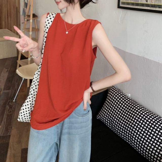 ANORA-Plain Open Back Drawstring Tank Top