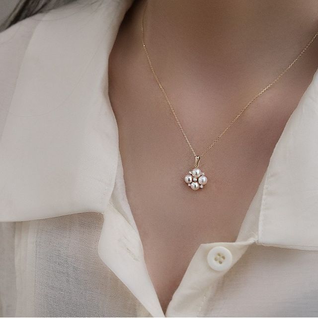 Phoenoa-Faux Pearl Rhinestone Necklace