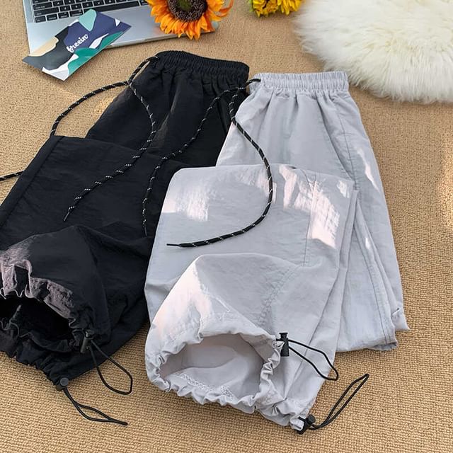 Antaeus-Drawstring Waist Plain Loose Fit Cargo Pants