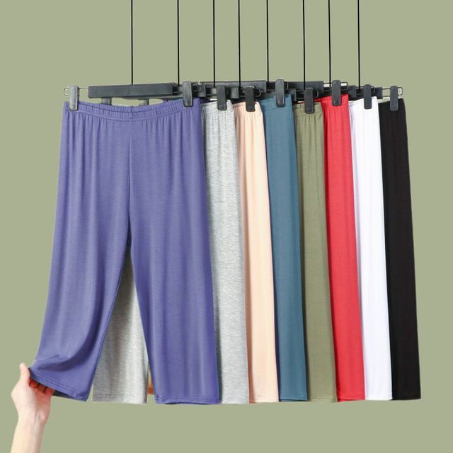 KUMI-Elastic Waist Plain Capri Sweatpants