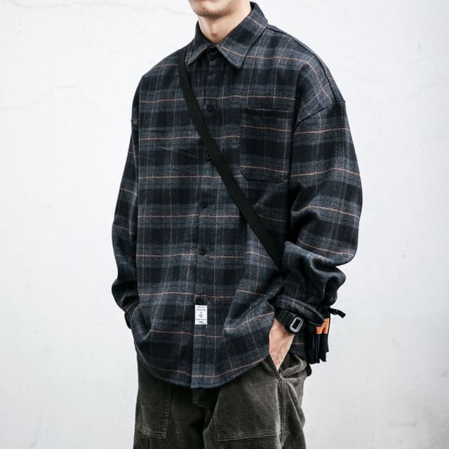 WidoWilder-Long-Sleeve Plaid Button-Up Shirt