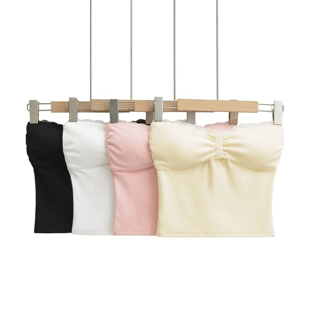 Ulark-Plain Lace Trim Padded Tube Top
